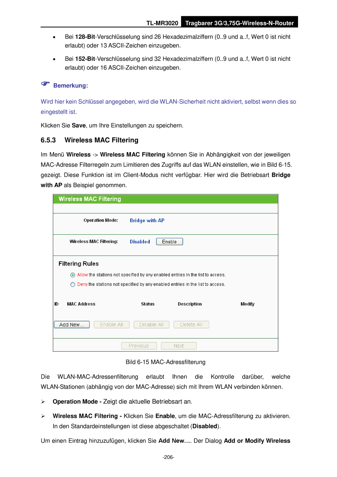 TP-Link TL-MR3020 manual  Operation Mode Zeigt die aktuelle Betriebsart an 