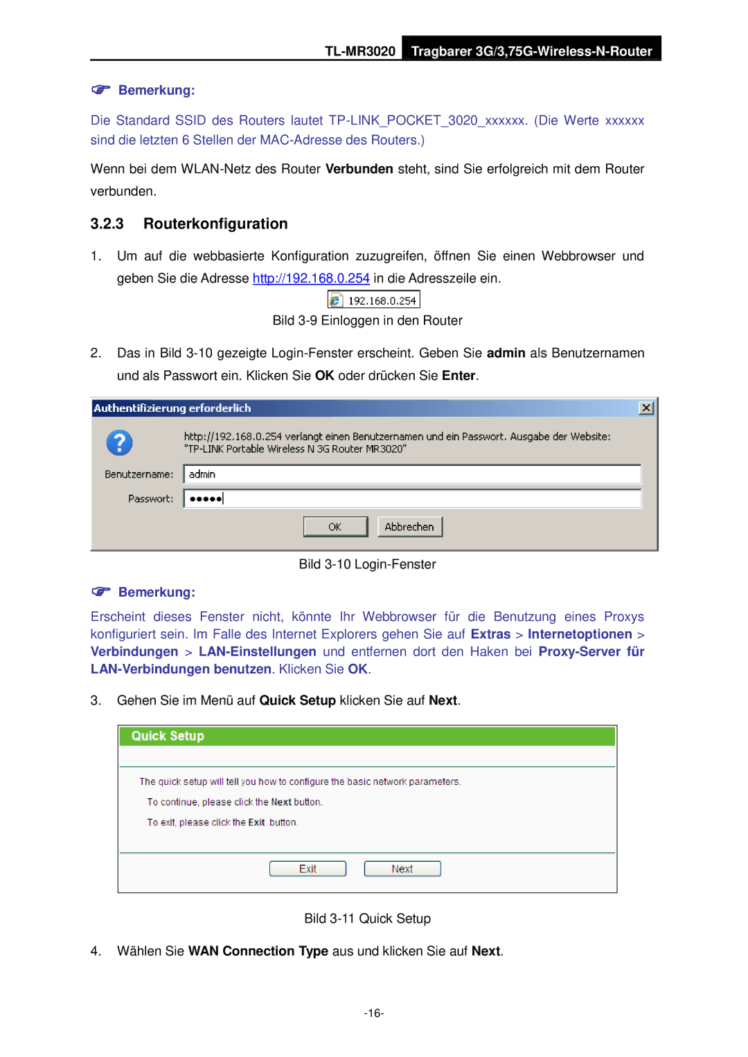 TP-Link TL-MR3020 manual Routerkonfiguration 