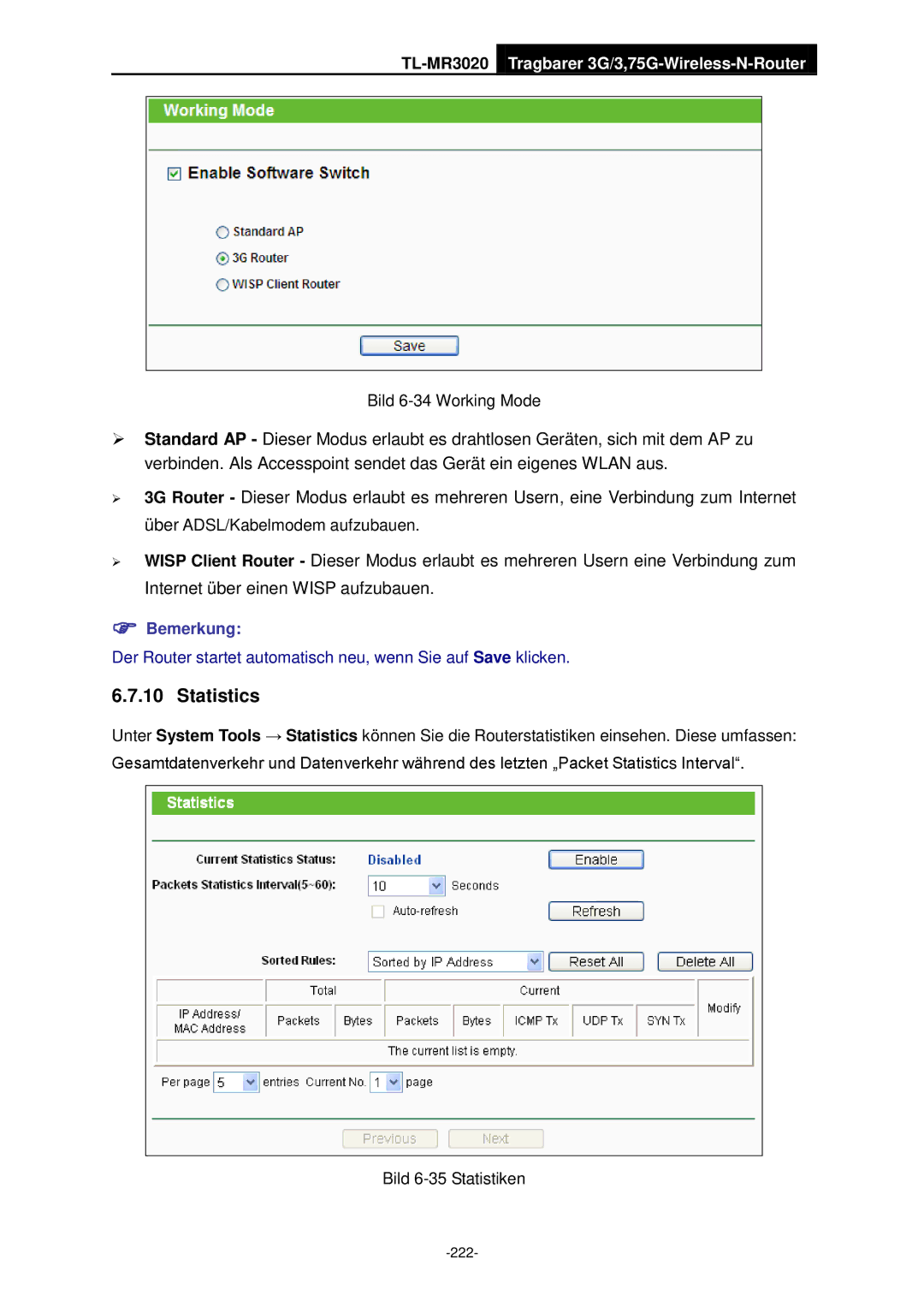 TP-Link TL-MR3020 manual Bild 6-34 Working Mode 