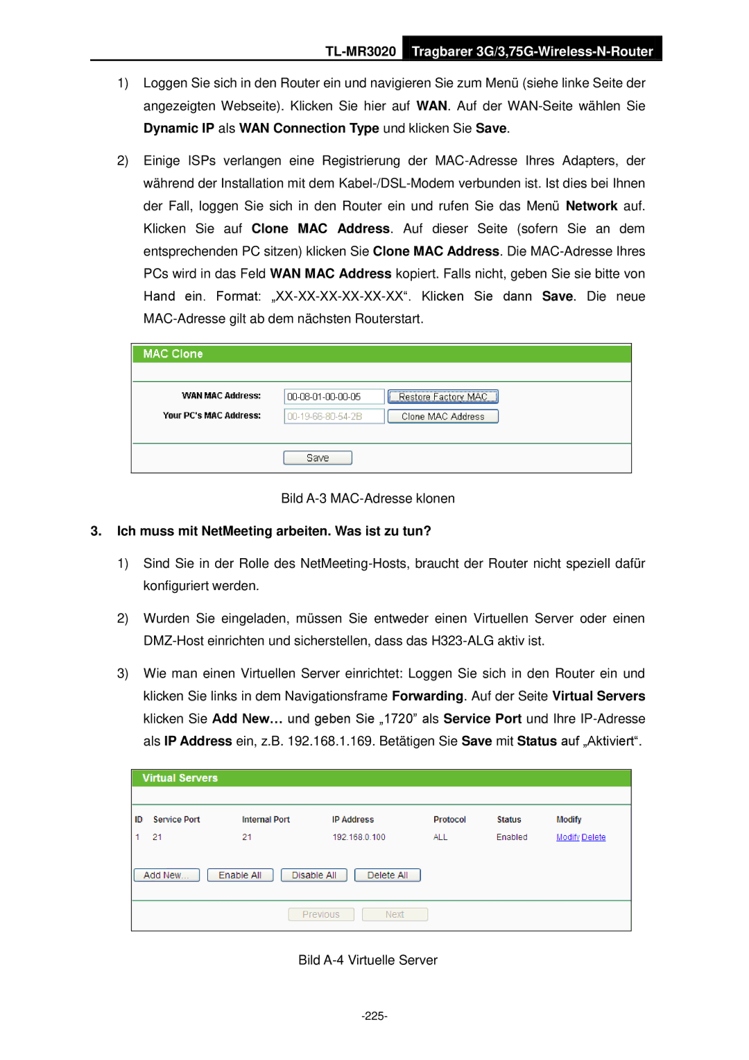 TP-Link TL-MR3020 manual Ich muss mit NetMeeting arbeiten. Was ist zu tun? 