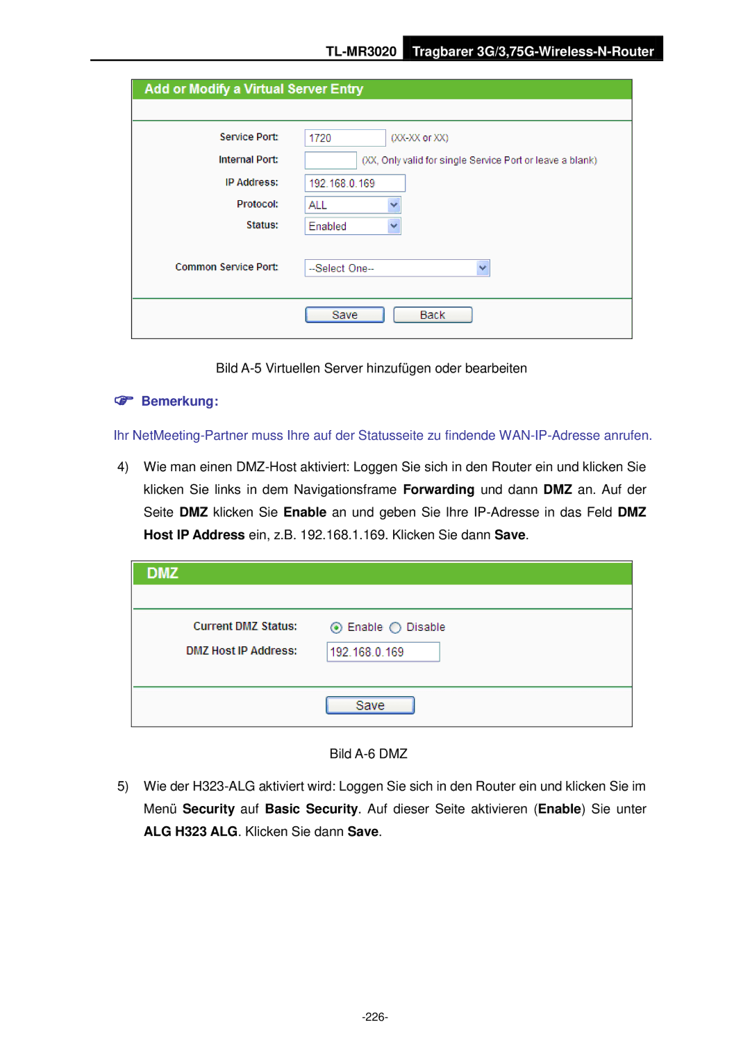 TP-Link TL-MR3020 manual Bild A-5 Virtuellen Server hinzufügen oder bearbeiten 