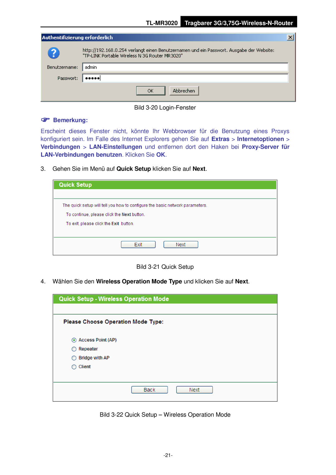 TP-Link TL-MR3020 manual Bild 3-20 Login-Fenster 