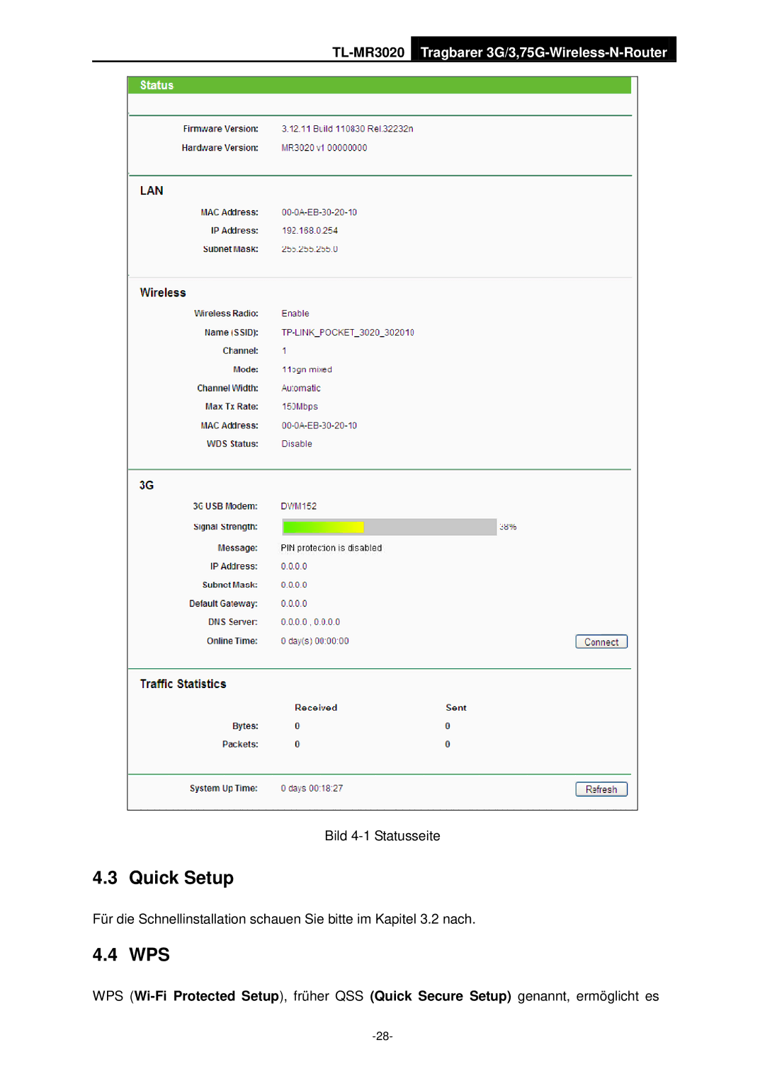 TP-Link TL-MR3020 manual Quick Setup, Wps 