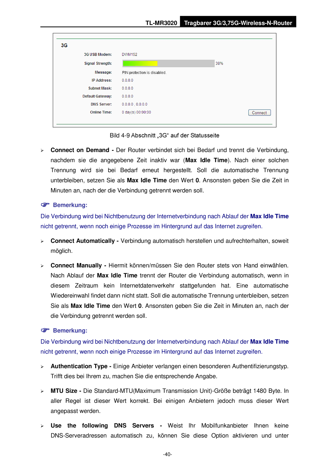 TP-Link TL-MR3020 manual  Bemerkung 