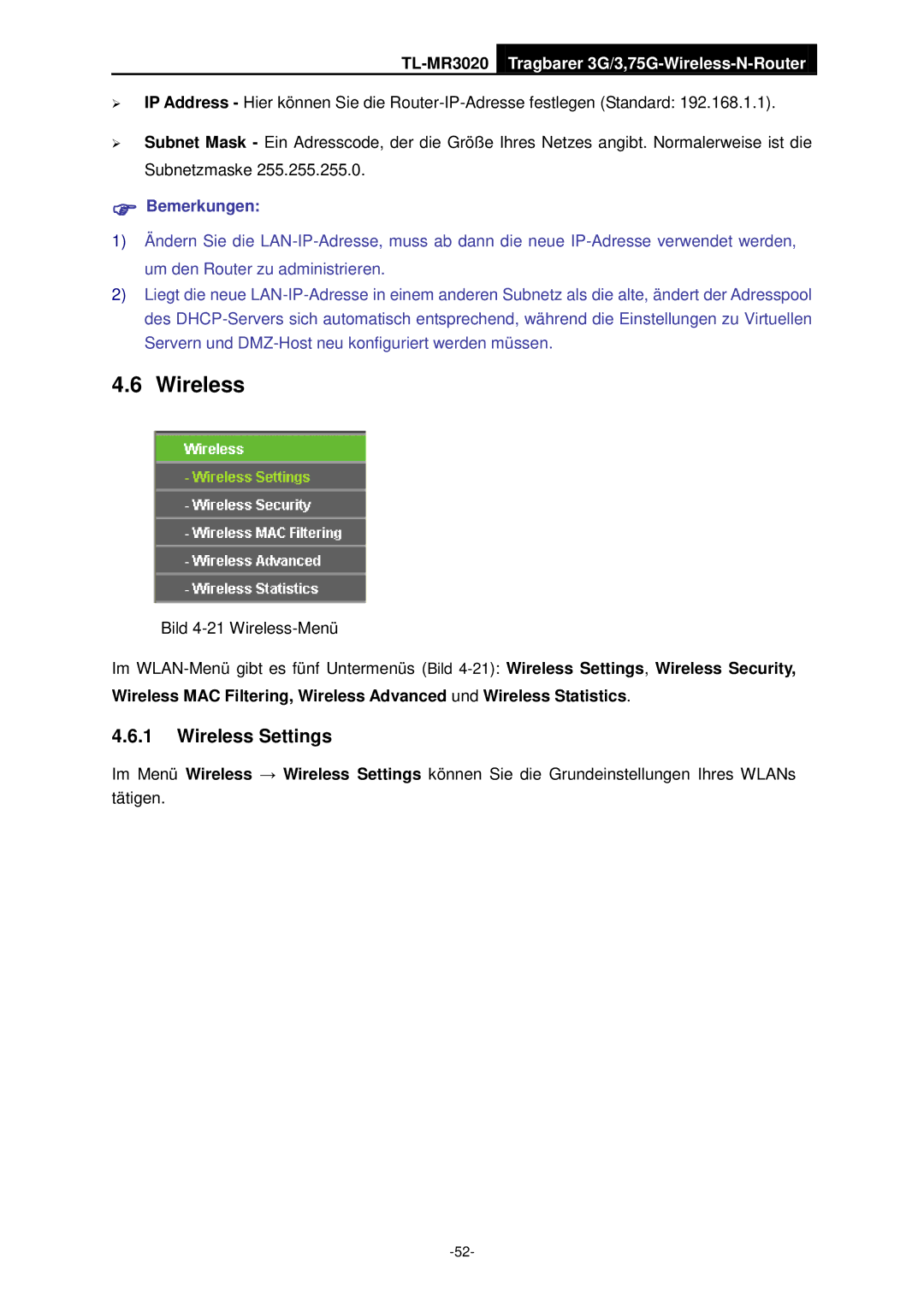 TP-Link TL-MR3020 manual Wireless Settings 