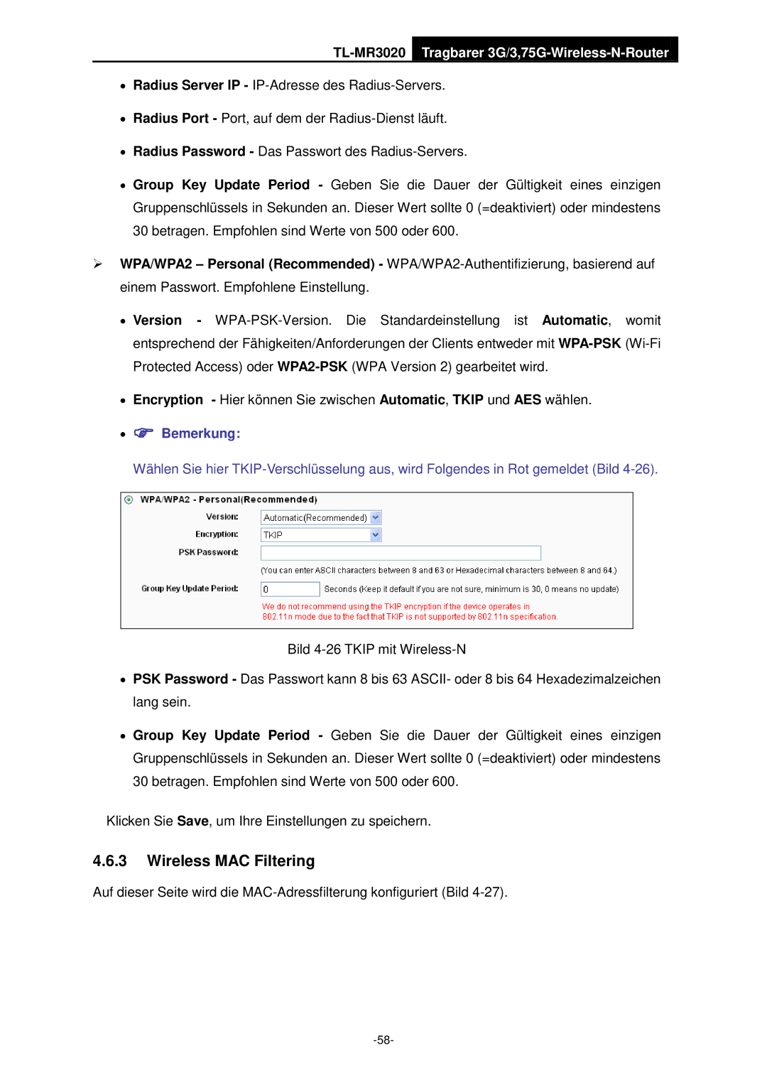 TP-Link TL-MR3020 manual Wireless MAC Filtering 