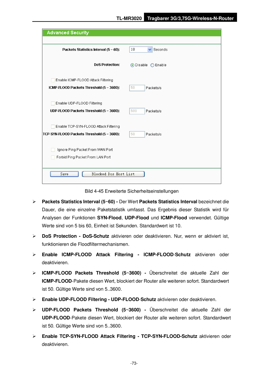 TP-Link TL-MR3020 manual Bild 4-45 Erweiterte Sicherheitseinstellungen 