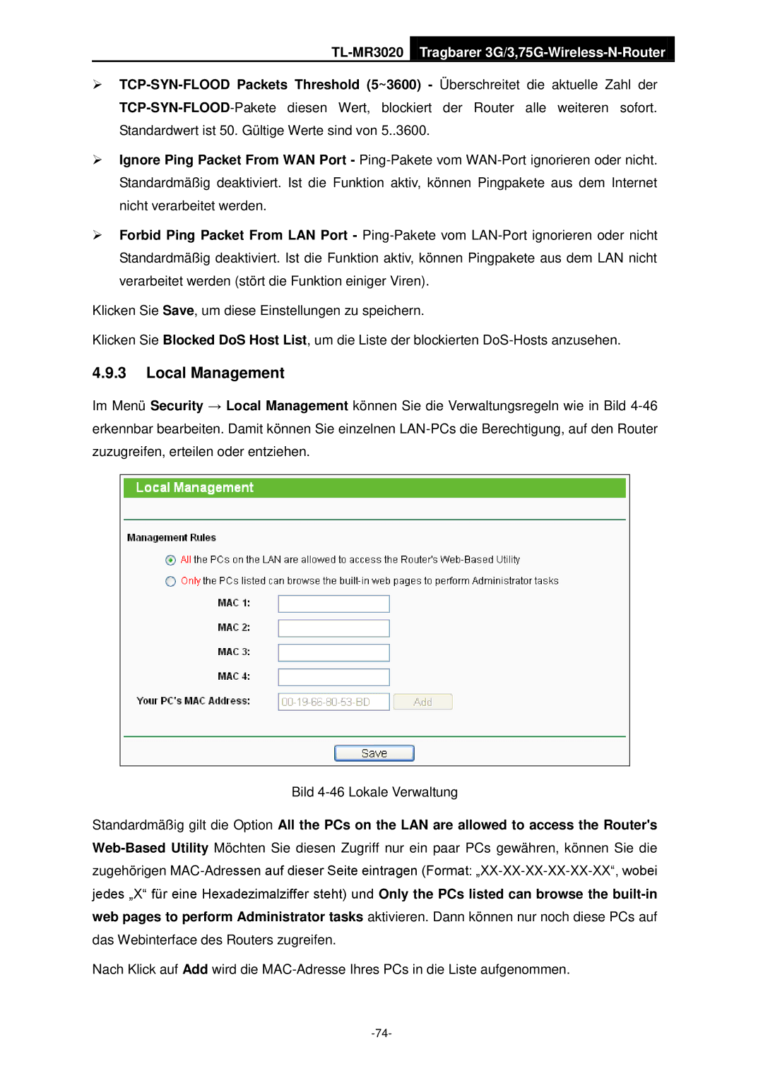 TP-Link TL-MR3020 manual Local Management 