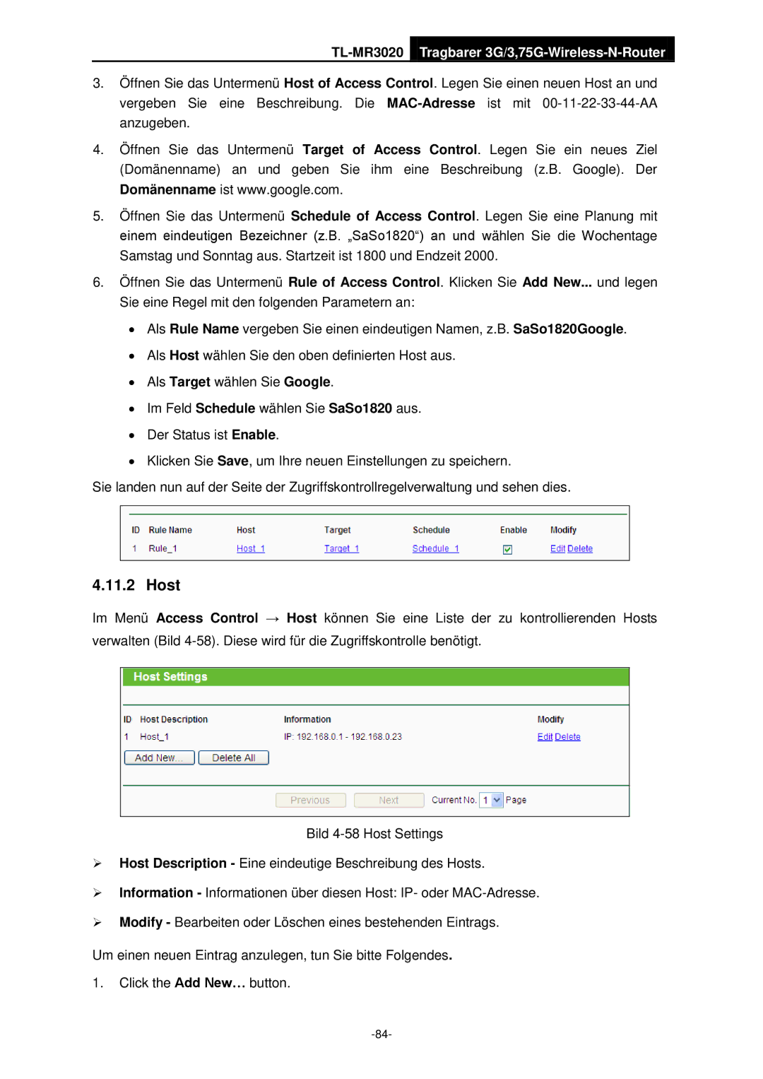 TP-Link TL-MR3020 manual Host 