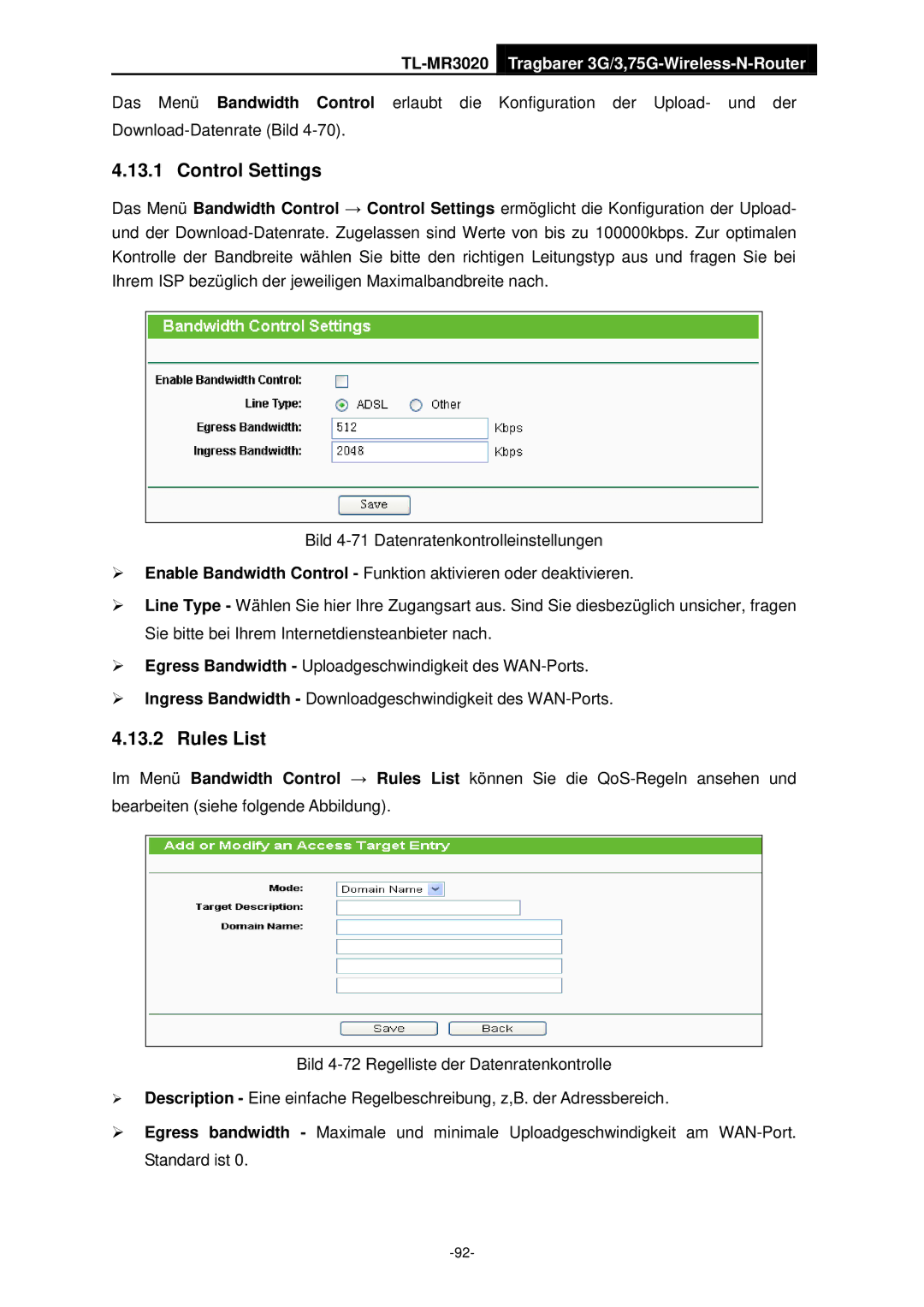 TP-Link TL-MR3020 manual Control Settings, Rules List 