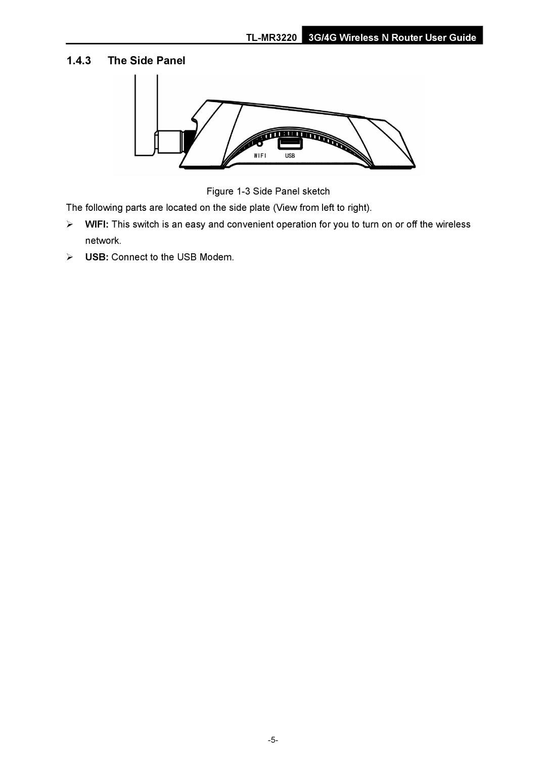TP-Link TL-MR3220 manual Side Panel 