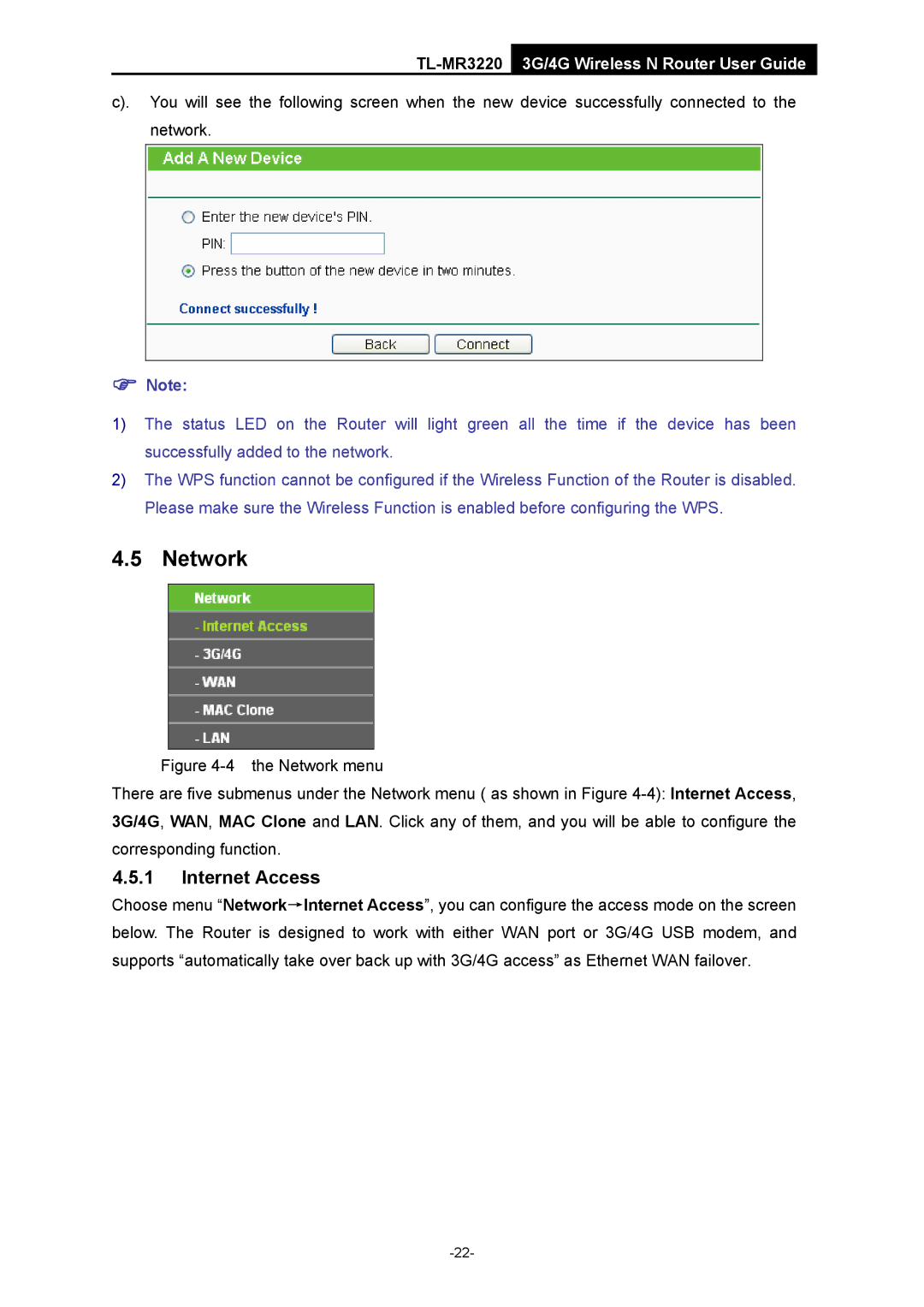 TP-Link TL-MR3220 manual Network, Internet Access 