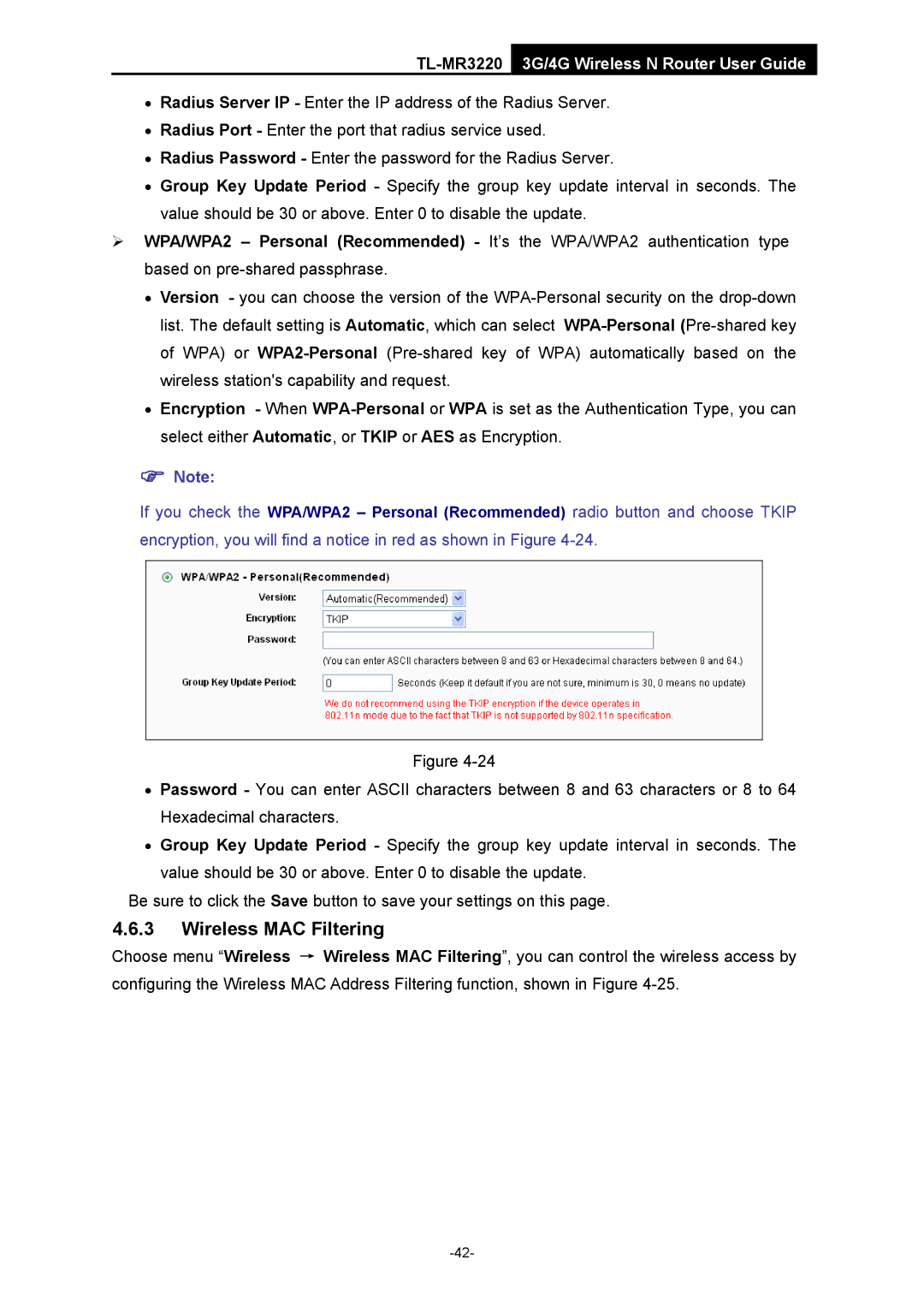 TP-Link TL-MR3220 manual Wireless MAC Filtering 