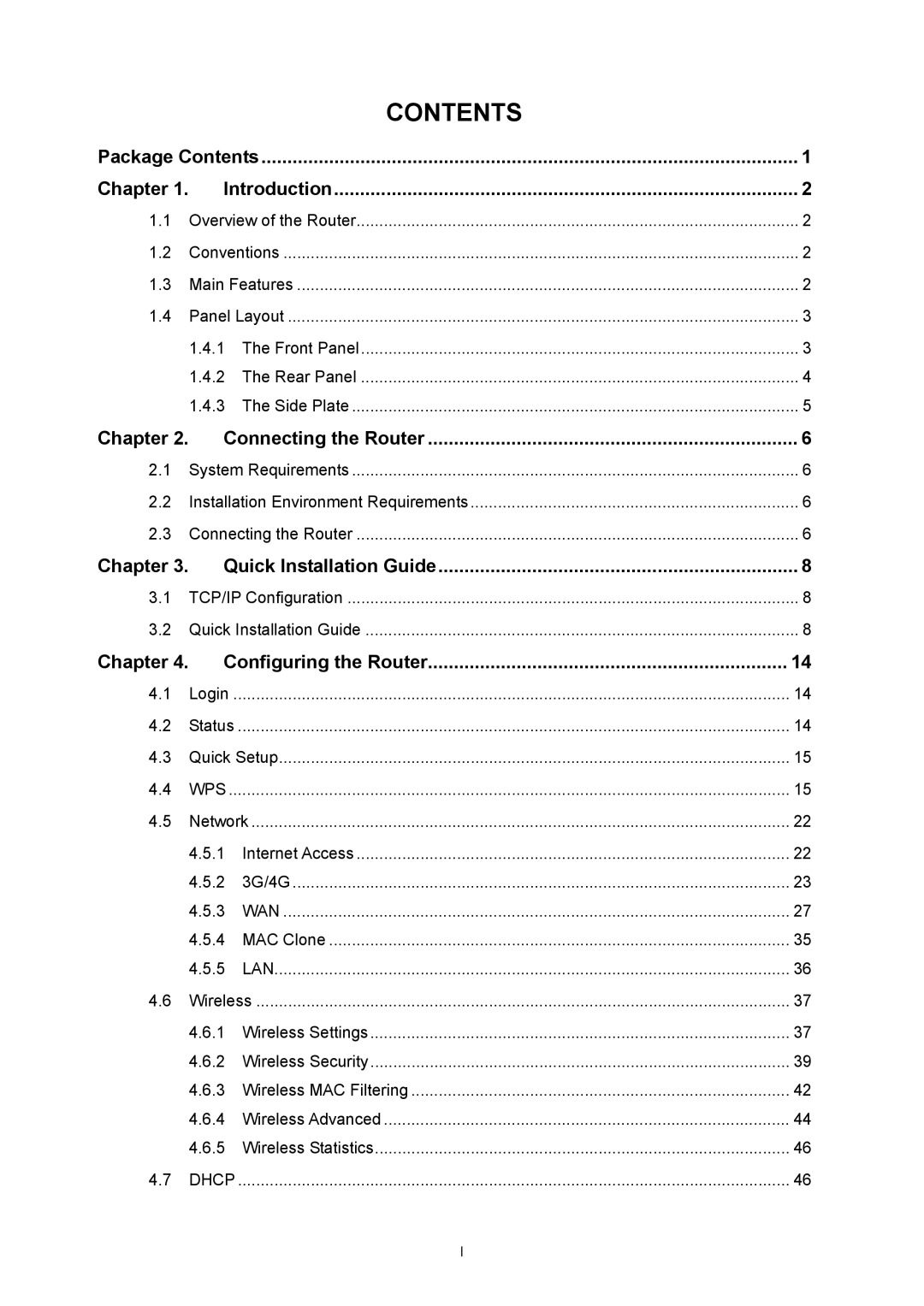 TP-Link TL-MR3220 manual Contents 