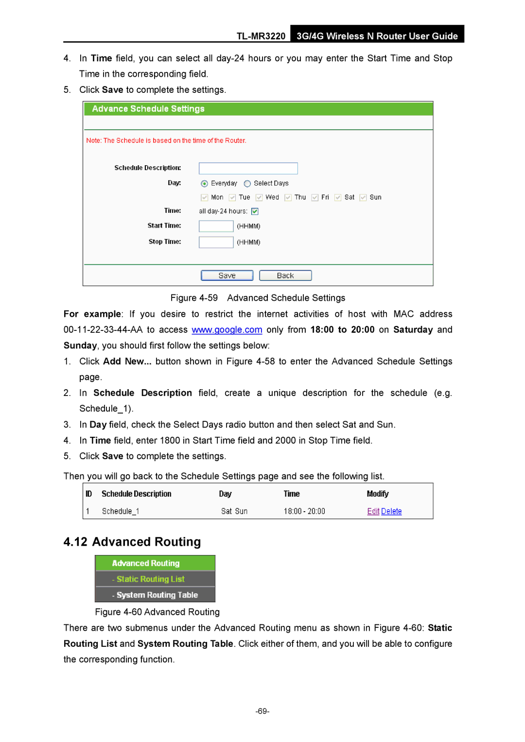 TP-Link TL-MR3220 manual Advanced Routing 