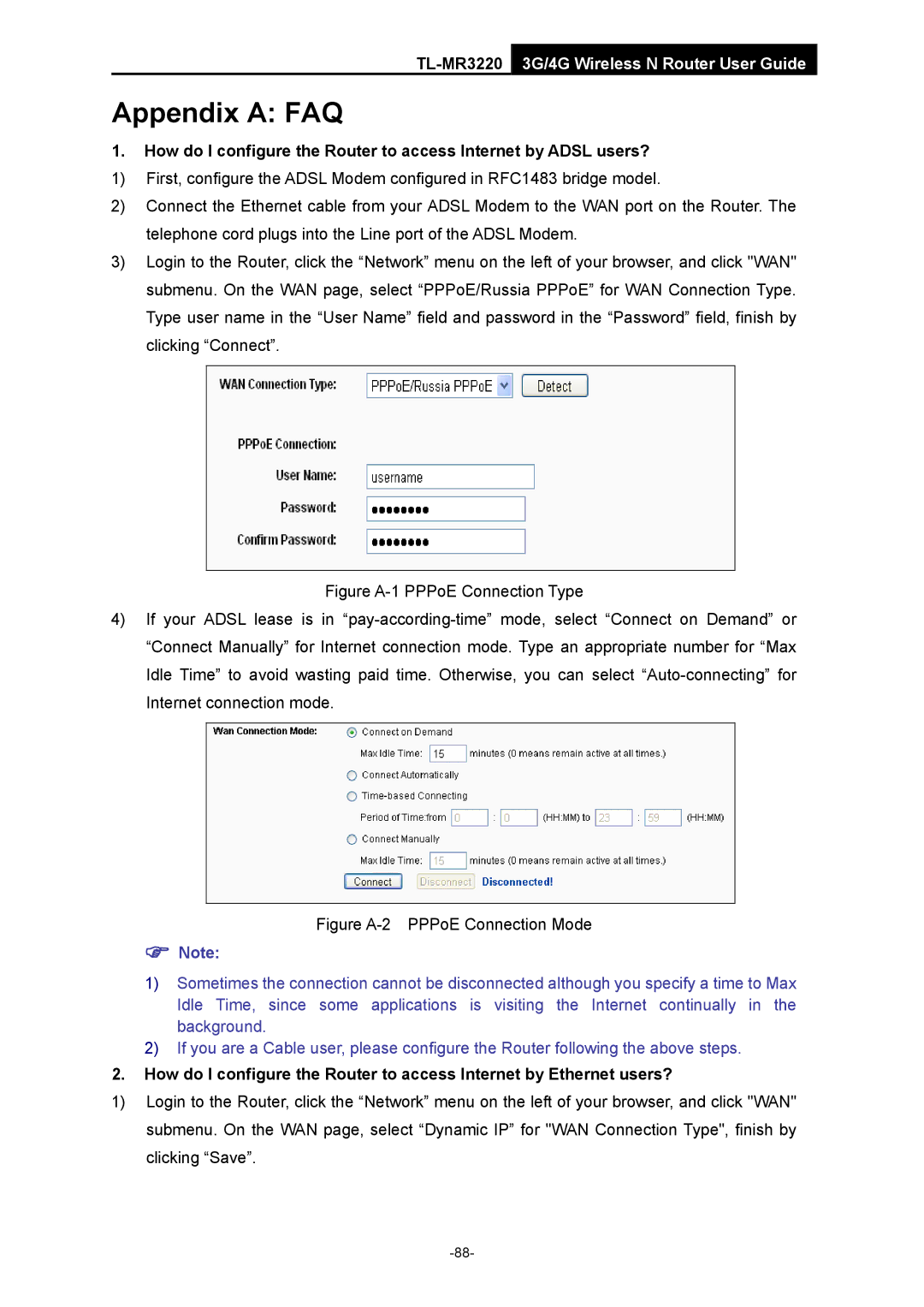 TP-Link TL-MR3220 manual Appendix a FAQ 