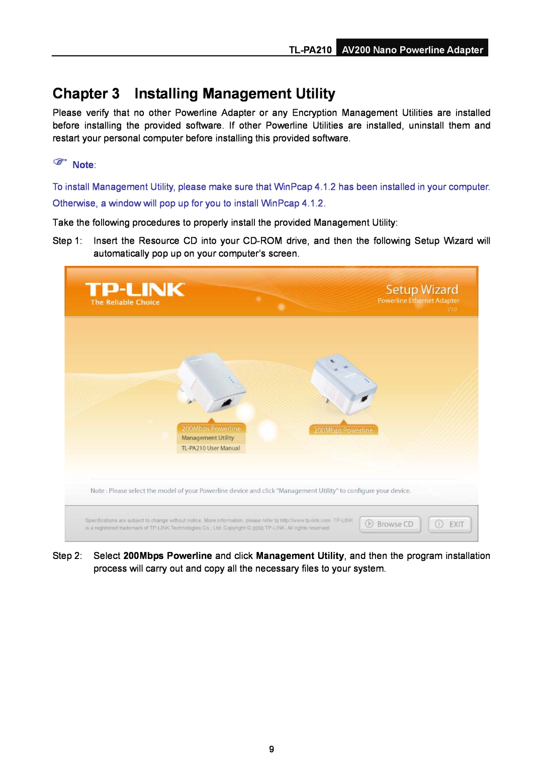 TP-Link manual Installing Management Utility, TL-PA210 AV200 Nano Powerline Adapter 