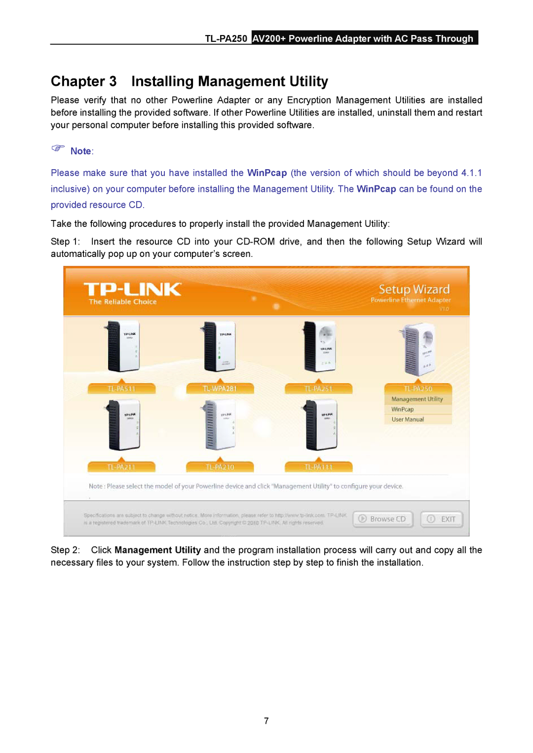 TP-Link TL-PA250 manual Installing Management Utility 