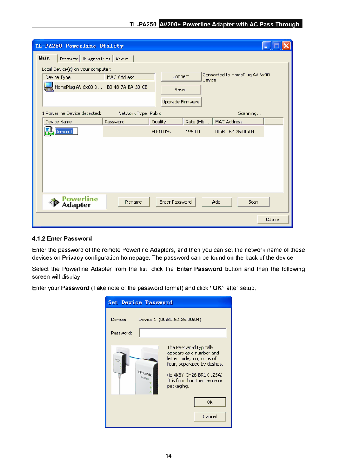 TP-Link TL-PA250 manual Enter Password 