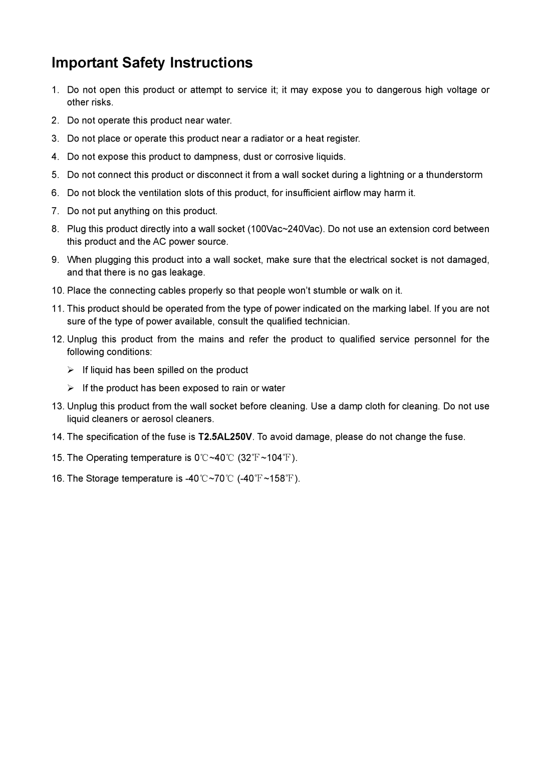 TP-Link TL-PA250 manual Important Safety Instructions 