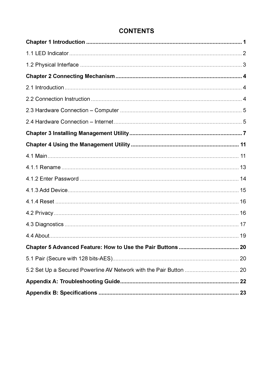 TP-Link TL-PA250 manual Contents 