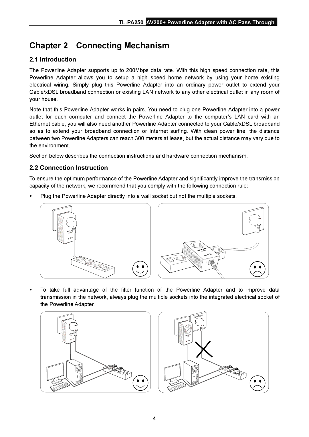 TP-Link TL-PA250 manual Connecting Mechanism, Connection Instruction 