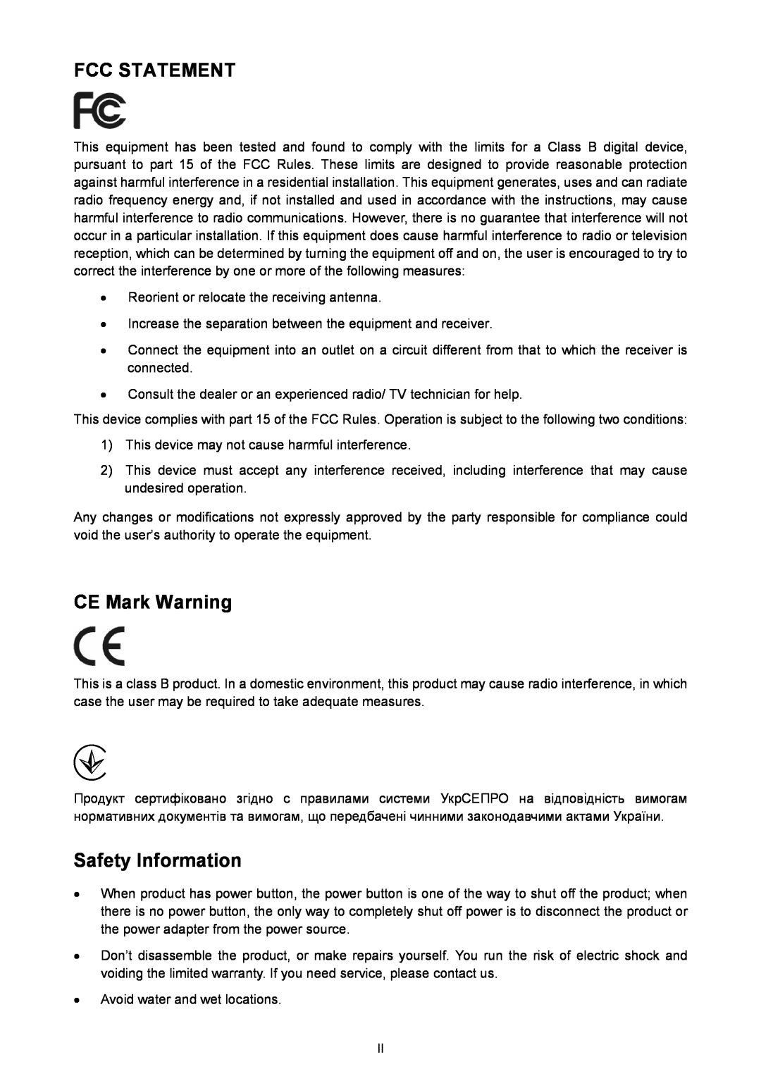 TP-Link TL-PA4010 manual Fcc Statement, CE Mark Warning, Safety Information 