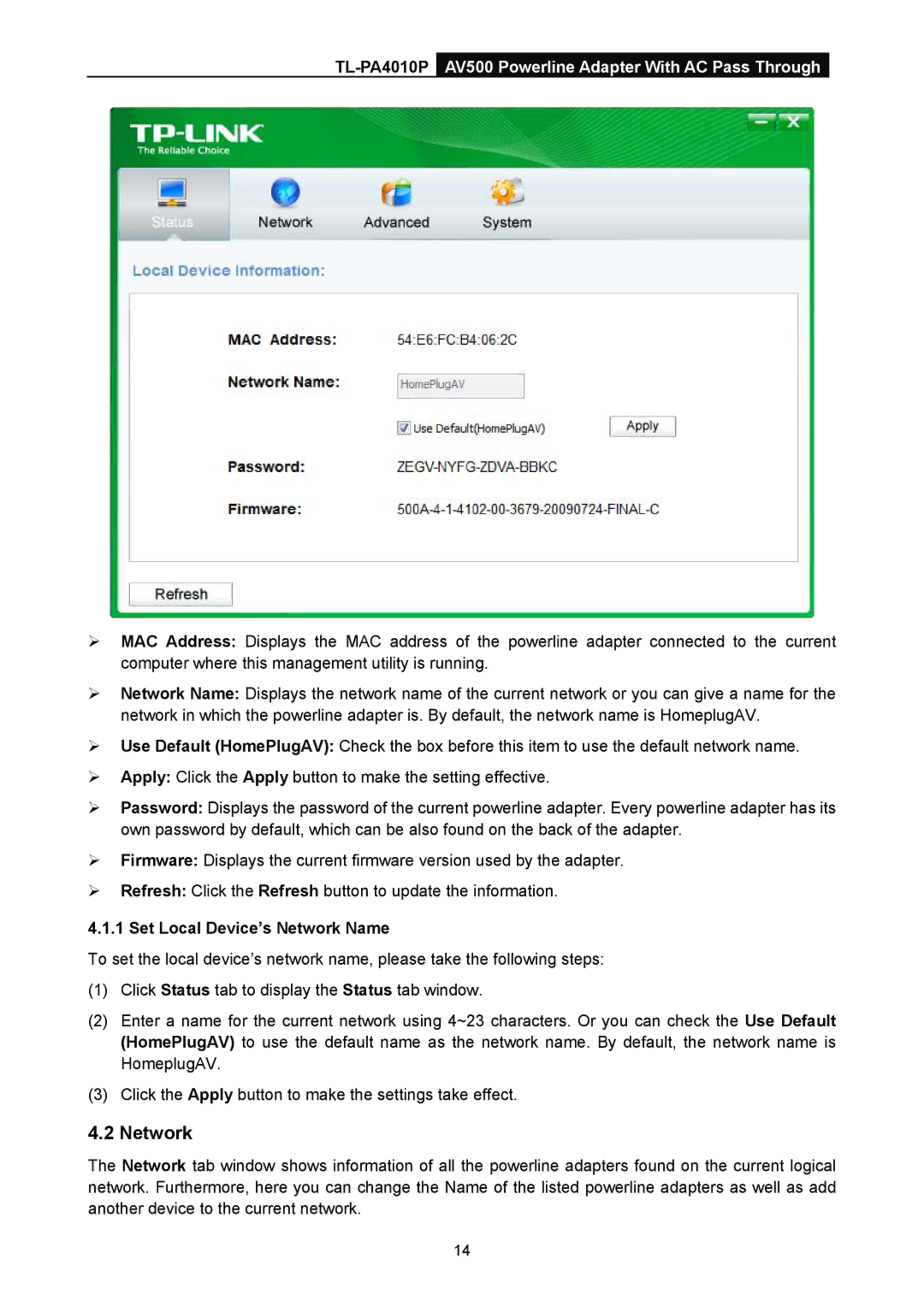 TP-Link TL-PA4010P manual Set Local Device’s Network Name 