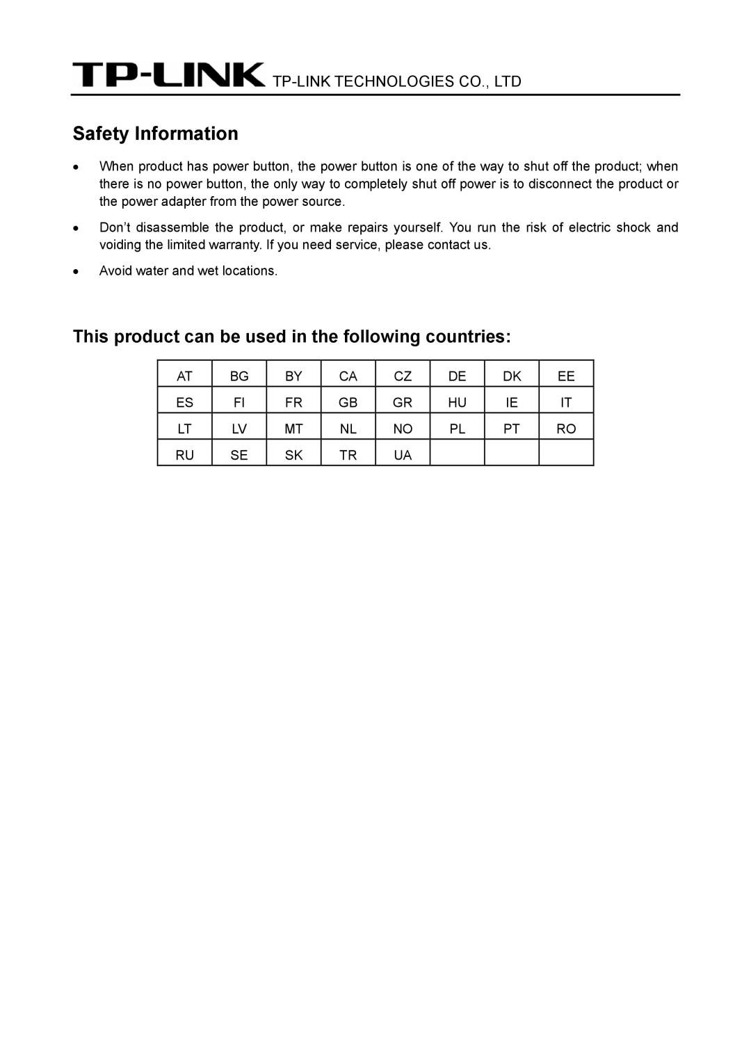 TP-Link TL-PA4010P manual Safety Information 