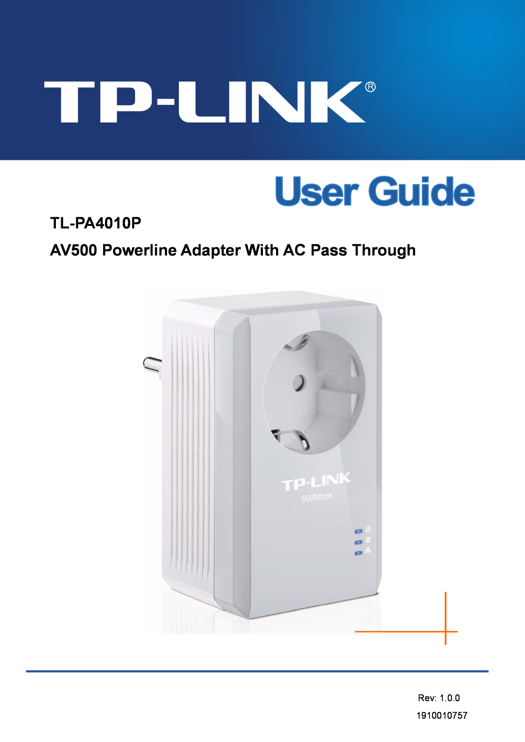 TP-Link manual TL-PA4010P AV500 Powerline Adapter With AC Pass Through, Rev 1.0.0 