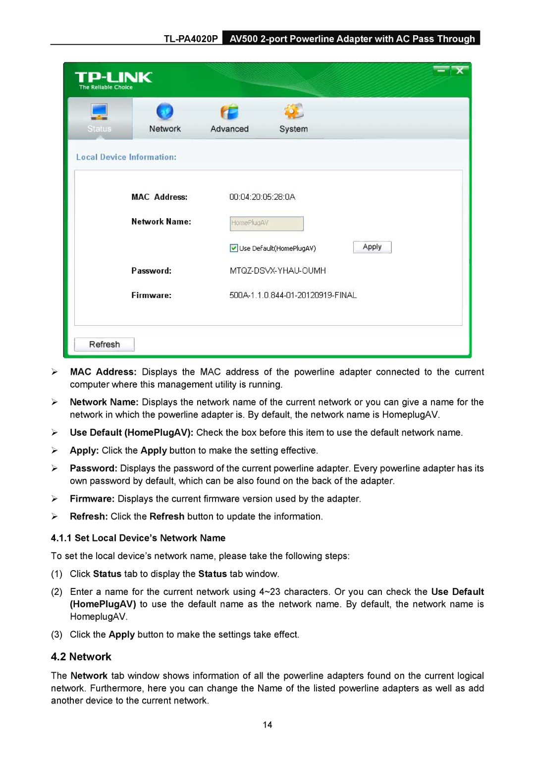 TP-Link TL-PA4020P manual Set Local Device’s Network Name 