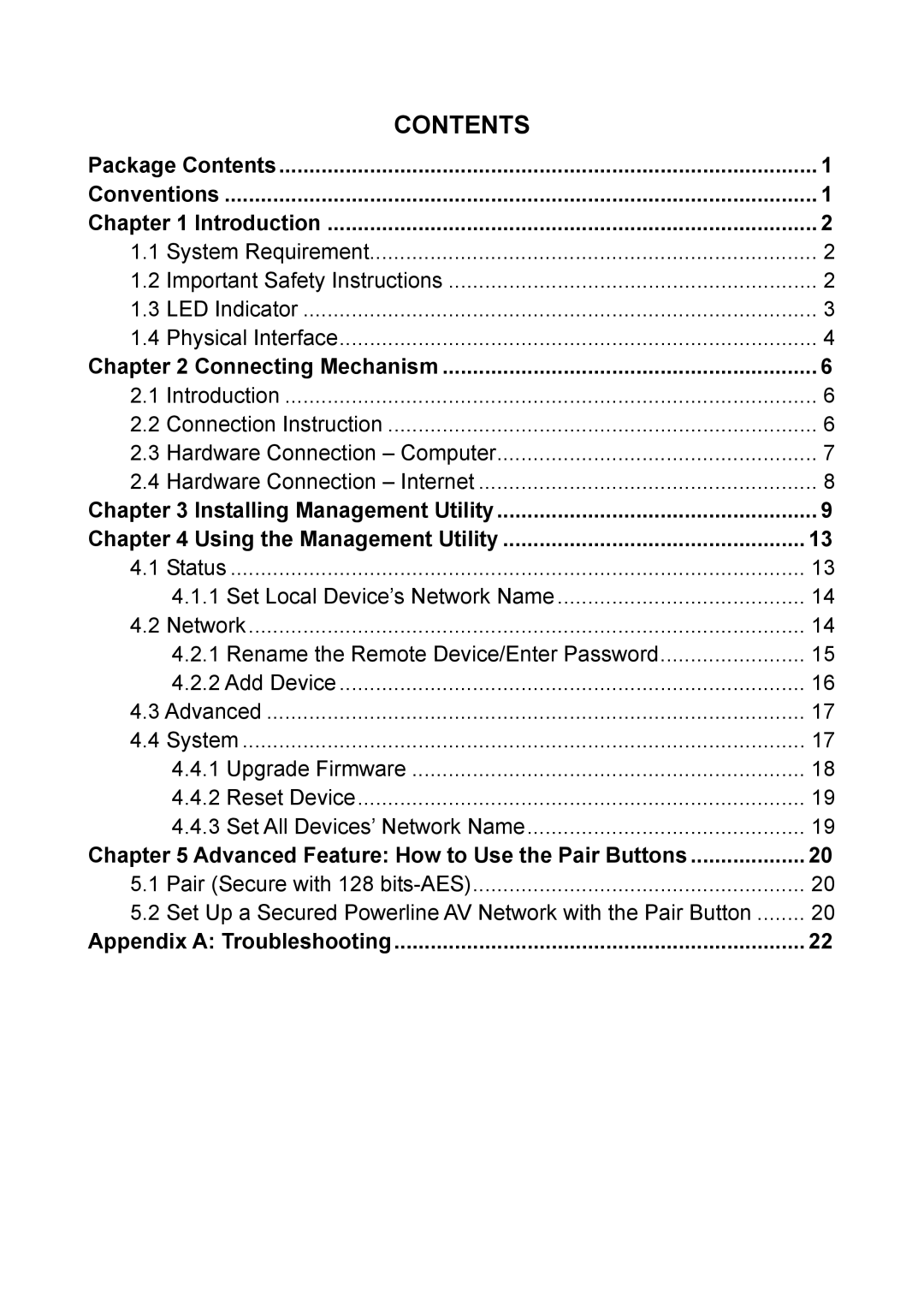 TP-Link TL-PA4020P manual Contents 