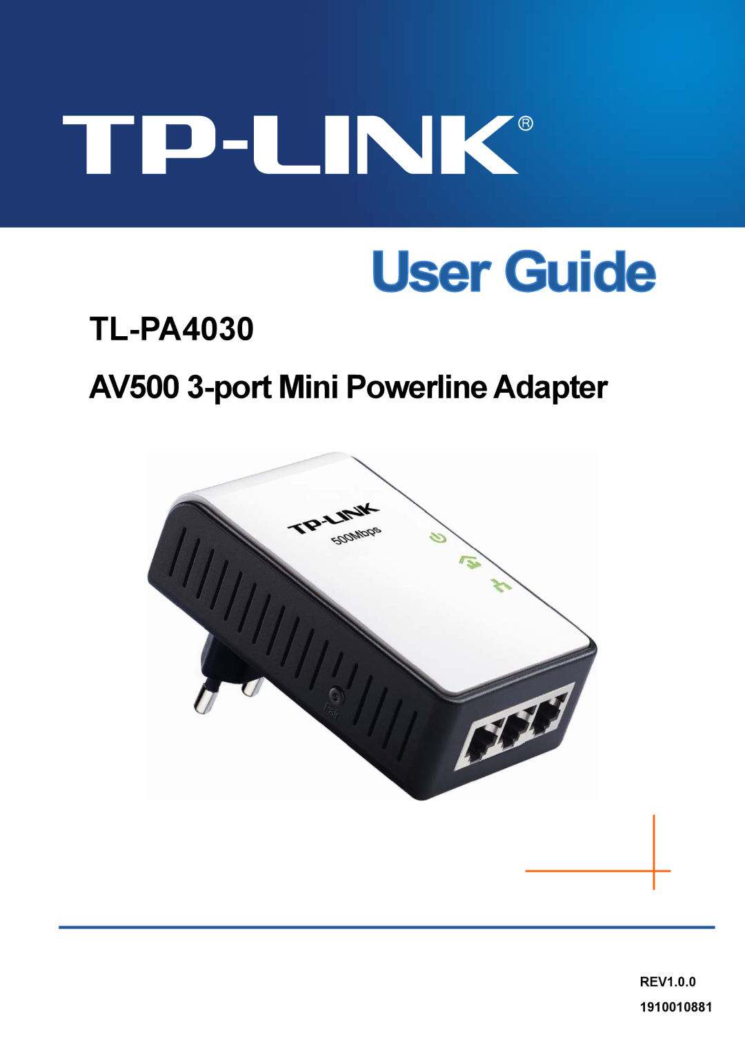 TP-Link manual TL-PA4030 AV500 3-port Mini Powerline Adapter, REV1.0.0 1910010881 