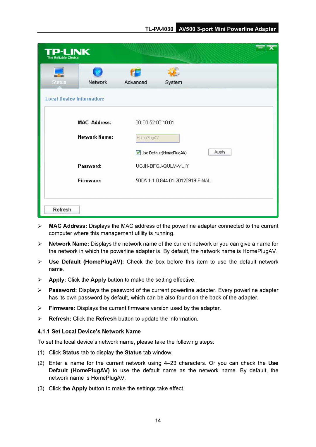 TP-Link TL-PA4030 manual Set Local Device’s Network Name 