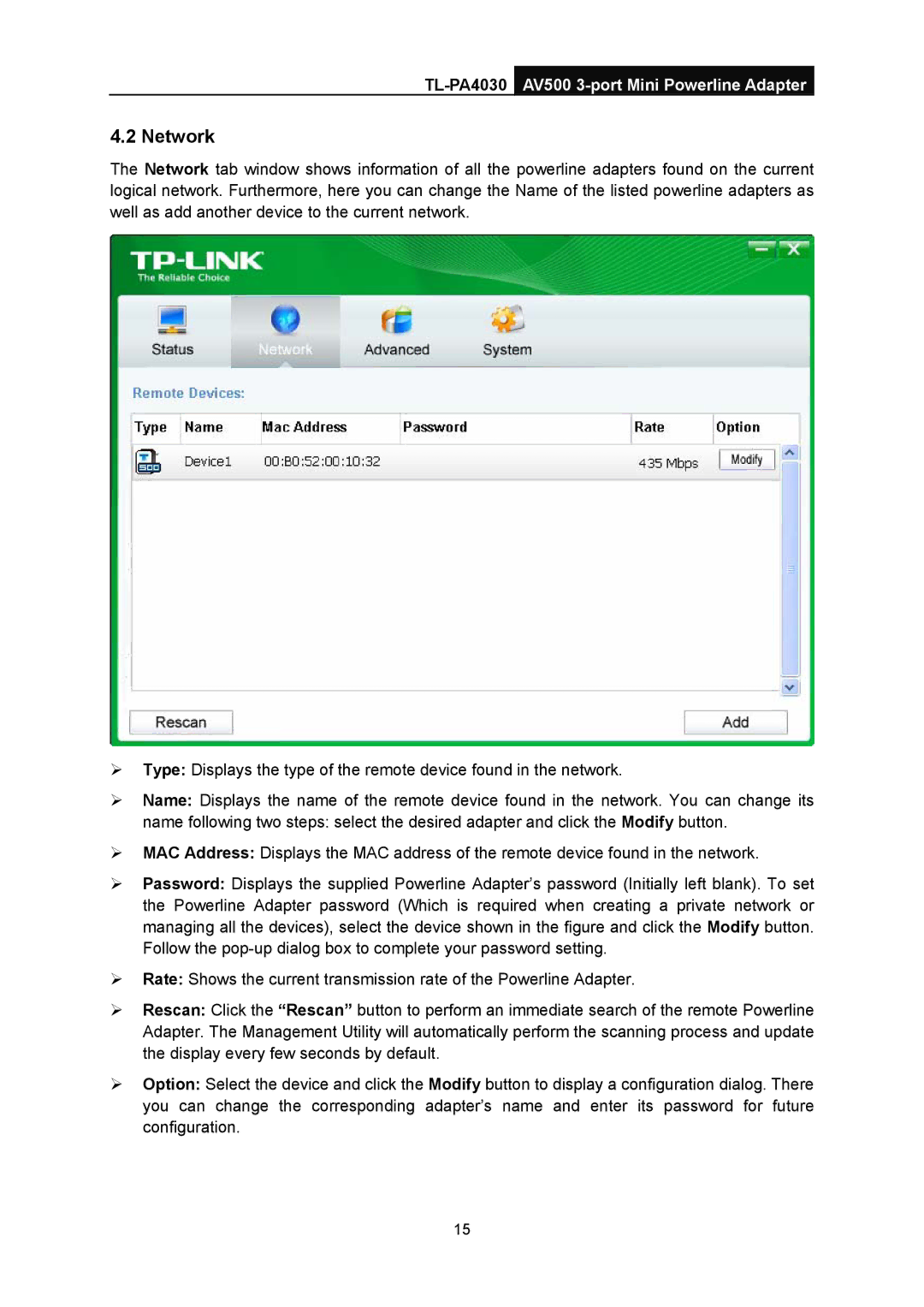 TP-Link TL-PA4030 manual Network 