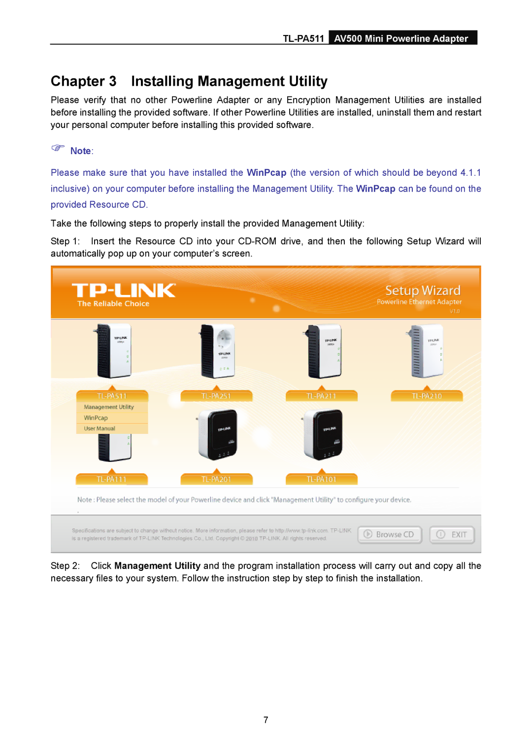 TP-Link TL-PA511 manual Installing Management Utility 