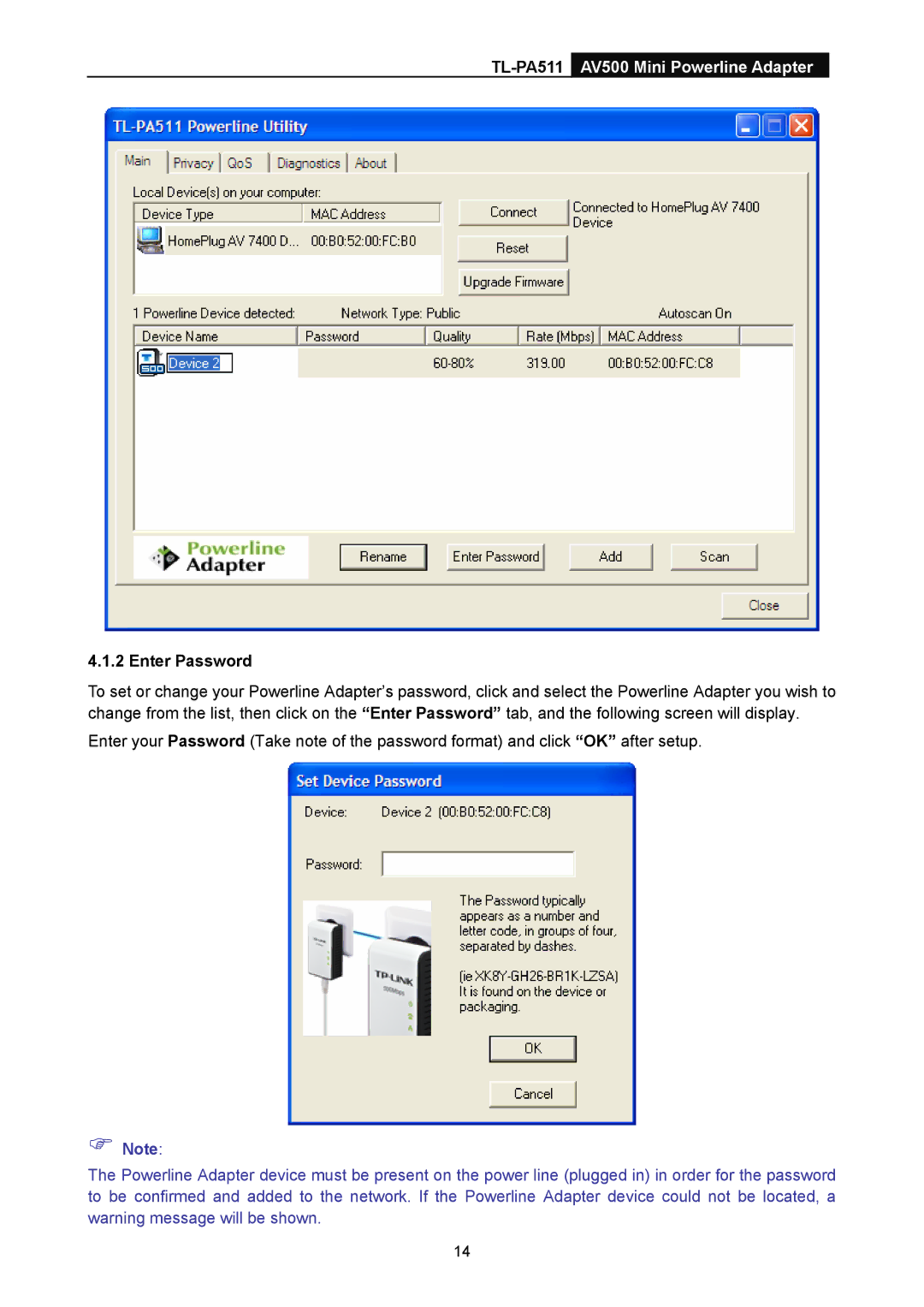 TP-Link TL-PA511 manual Enter Password 