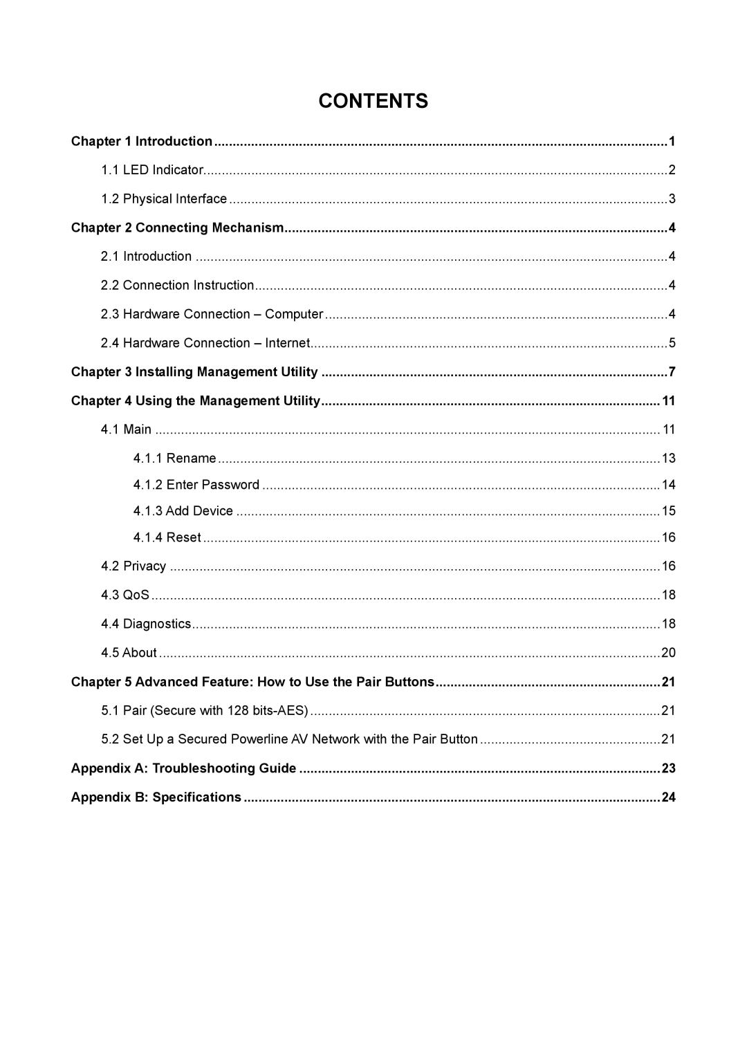 TP-Link TL-PA511 manual Contents 