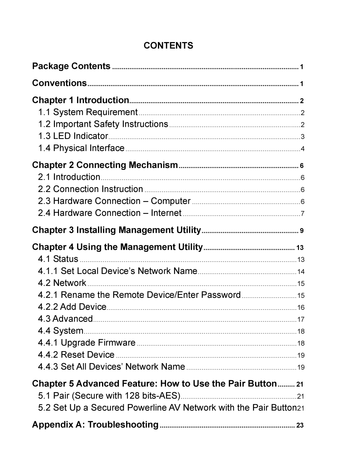 TP-Link TL-PA6010 manual Contents 