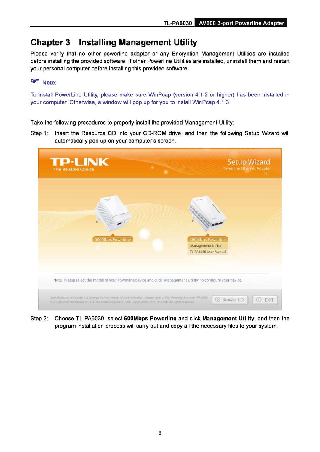 TP-Link manual Installing Management Utility, TL-PA6030 AV600 3-port Powerline Adapter 