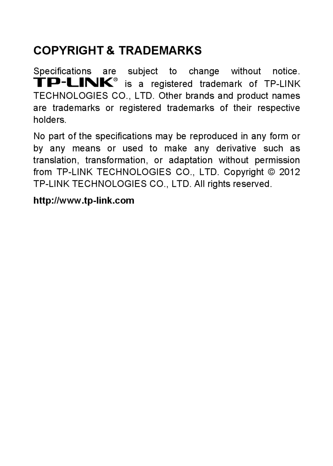 TP-Link TL-POE10R manual Copyright & Trademarks 