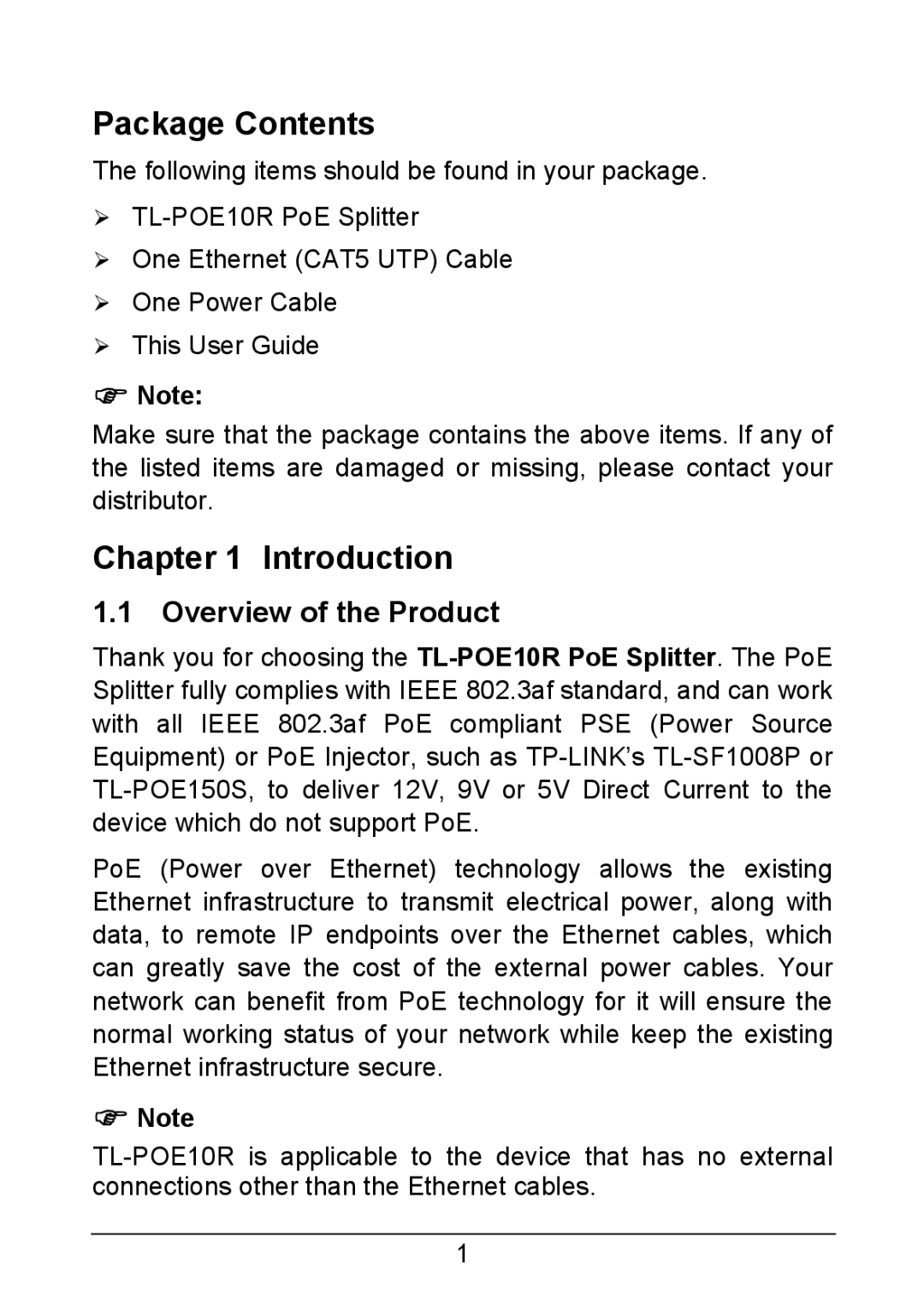 TP-Link TL-POE10R manual Package Contents, Introduction, Overview of the Product 