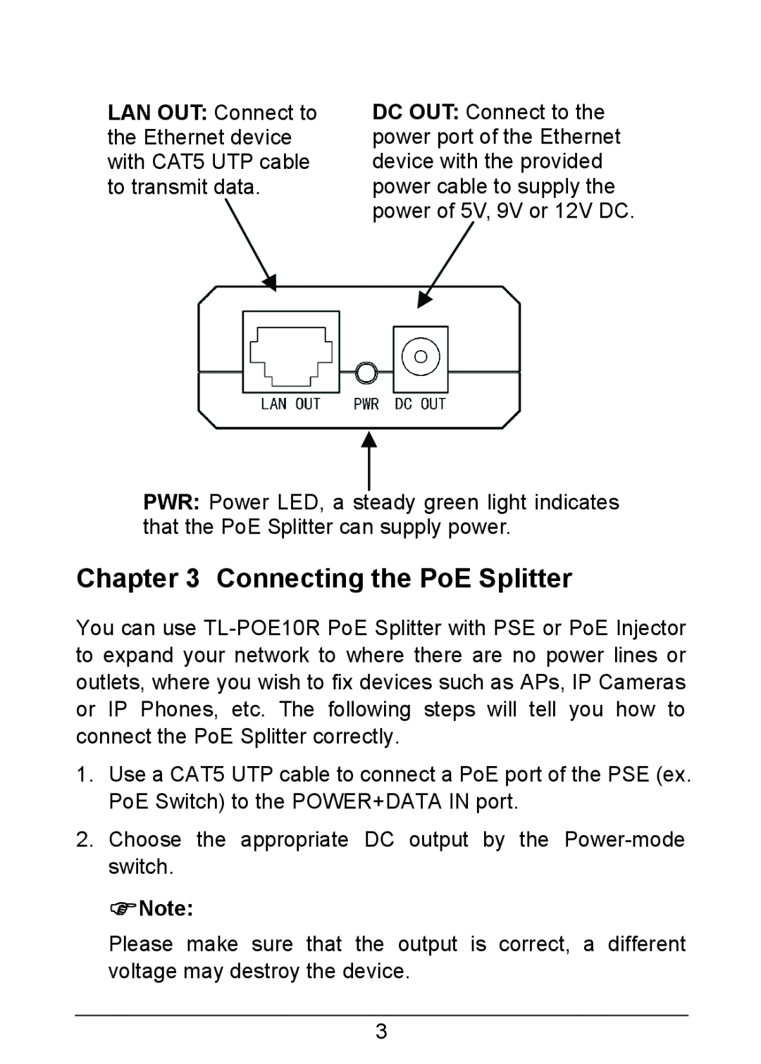 TP-Link TL-POE10R manual Connecting the PoE Splitter 