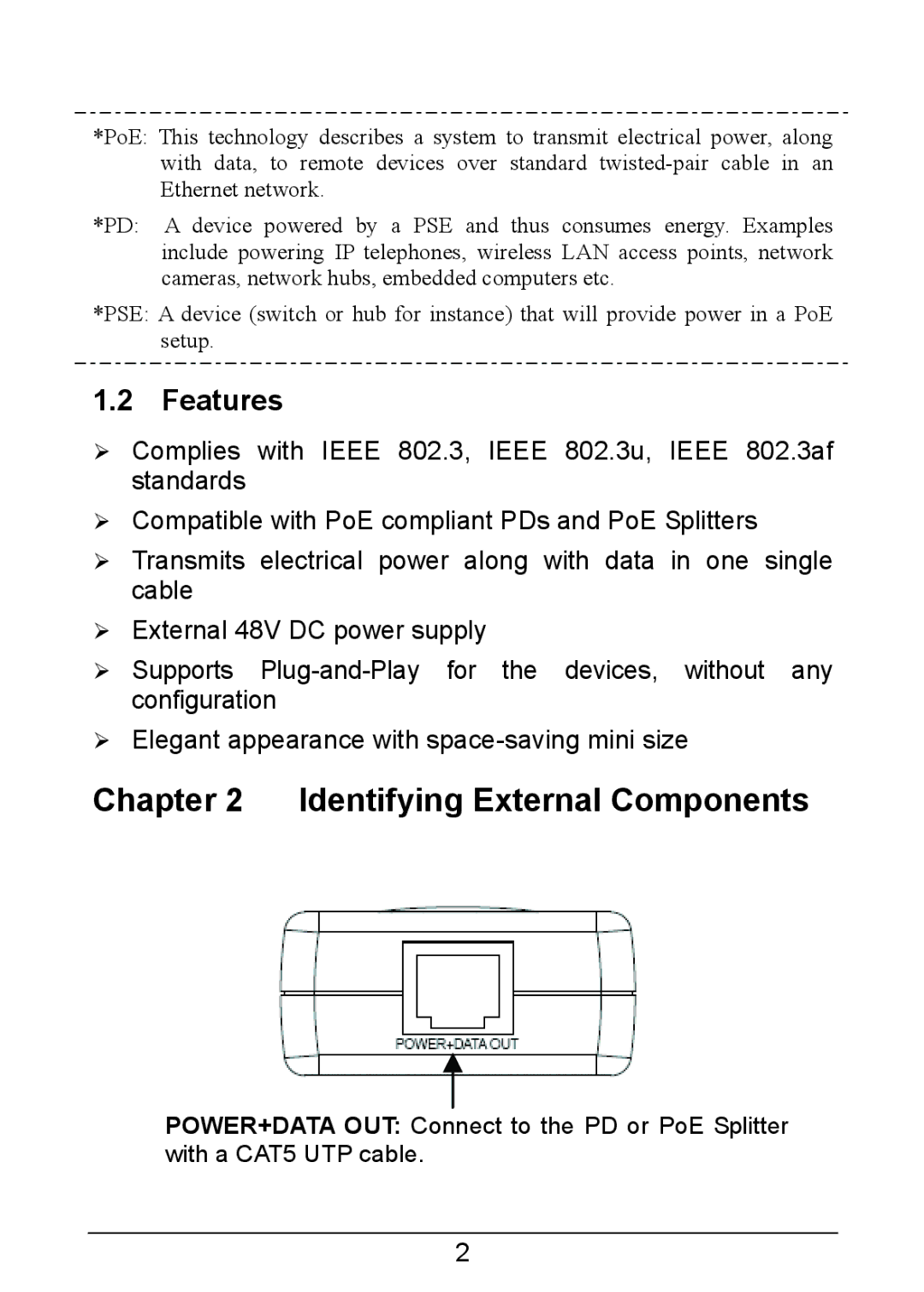 TP-Link TL-POE150S manual Identifying External Components, Features 