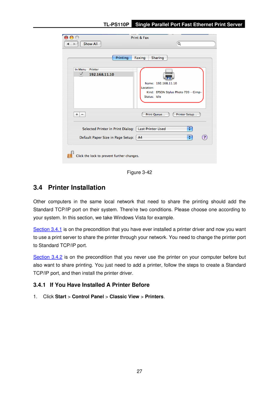 TP-Link TL-PS110P manual Printer Installation, If You Have Installed a Printer Before 