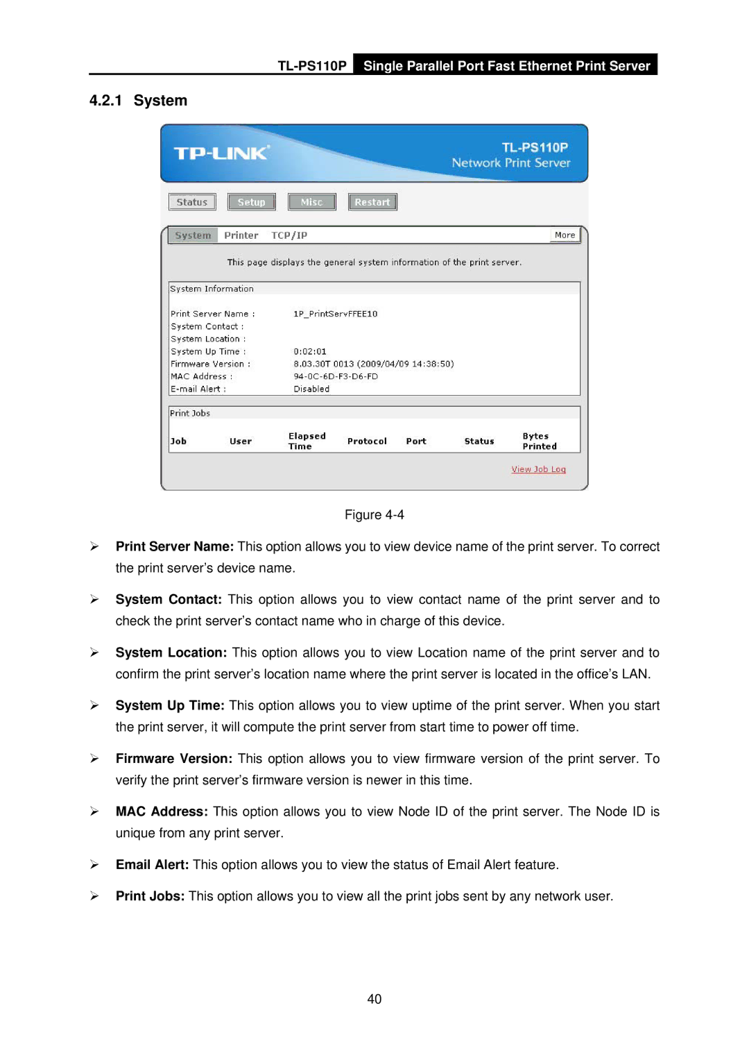 TP-Link TL-PS110P manual System 