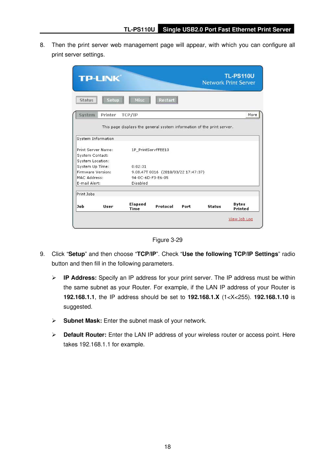 TP-Link manual TL-PS110USingle USB2.0 Port Fast Ethernet Print Server 