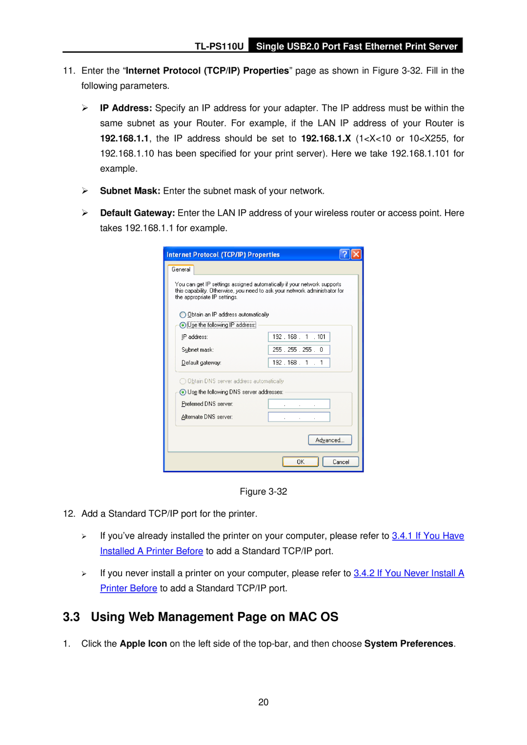 TP-Link TL-PS110U manual Using Web Management Page on MAC OS 