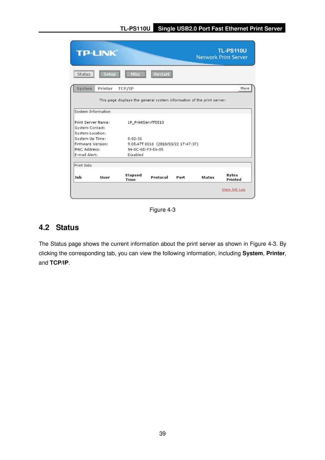 TP-Link TL-PS110U manual Status 