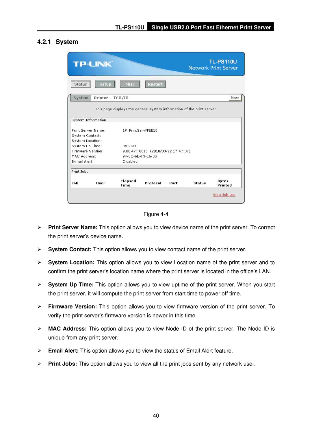 TP-Link TL-PS110U manual System 